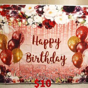 Sensfun Burgundy Floral Happy Birthday Backdrop